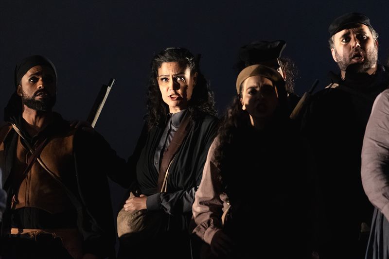 From left: Roger Rodrigues as Rafael, Brésia Soares as Isabella, Ana Luisa Melo as Rosa, Jeàn Nardotto as Fernando. Photo by Filipe Costa.
