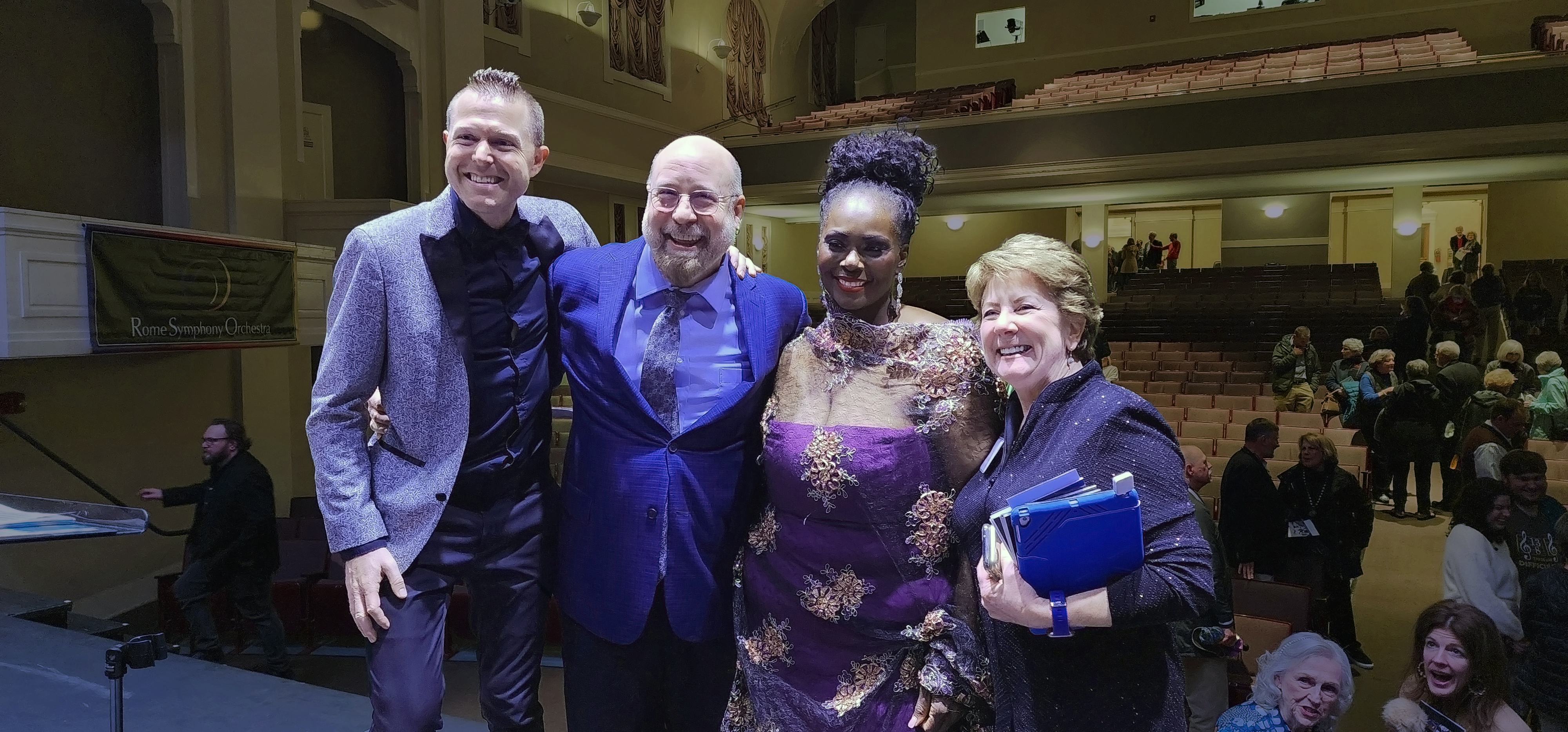 Maestro Jeffrey Dokken, Composer Brian Wilbur Grundstrom, Soprano Indra Thomas and Barbara Beninato with the Rome Symphony Orchestra